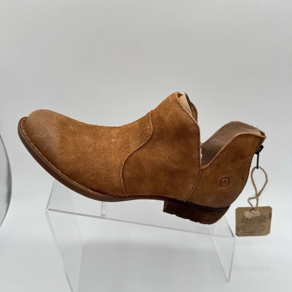 Born Kerri Shoes Women's Size 9.5 Brown Tan Leather Distressed Zip Ankle Bootie